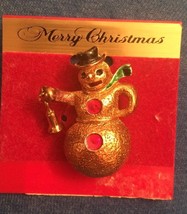 Vintage Snowman Brooch Pin Merry Christmas - $11.29