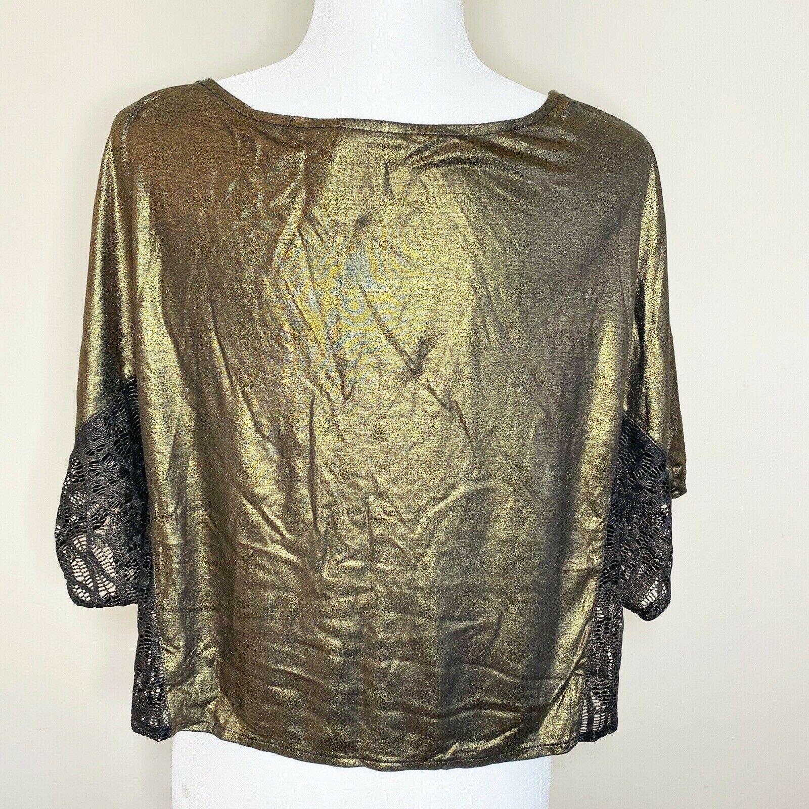 Free People Metallic Gold Crop Top With Lace Detail Sz S Womens - Tops