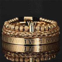Luxury Roman Royal Crown Charm Bracelet Men Stainless Steel Geometry Pulseiras M - $14.64