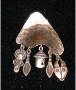 Ethnic Tribal Charm Pin, African Dangle Charm Brooch, Hammered Bronze Co... - $25.00