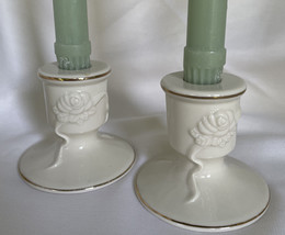 Lenox Classic Off White Candlestick Candle Holder Set Gold Trim (2) - $18.29