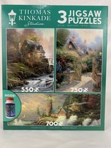 Thomas Kinkade Studio Jigsaw Puzzles with Glue Cottage Lighthouse Stone House - $32.98