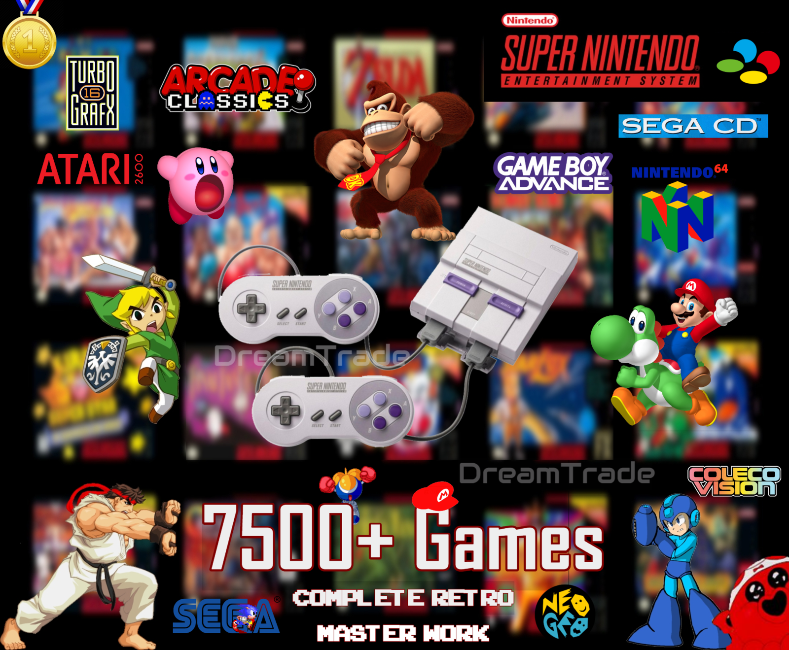Super Nintendo SNES Classic Retro Gaming Console 7500 Games - 25+ Consoles