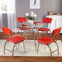 Glass Top 5 Pes Dining Set Table 4 Chairs Round Kitchen Breakfast Furniture Red image 6