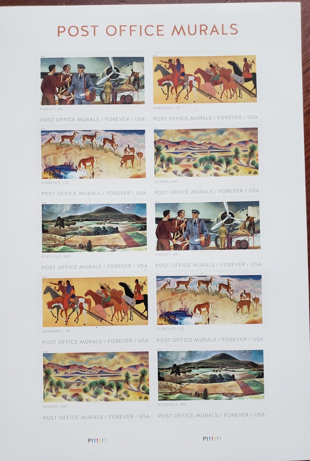 Post Office Murals Multiple Stamp Designs 2019 USPS 10 Forever Stamps