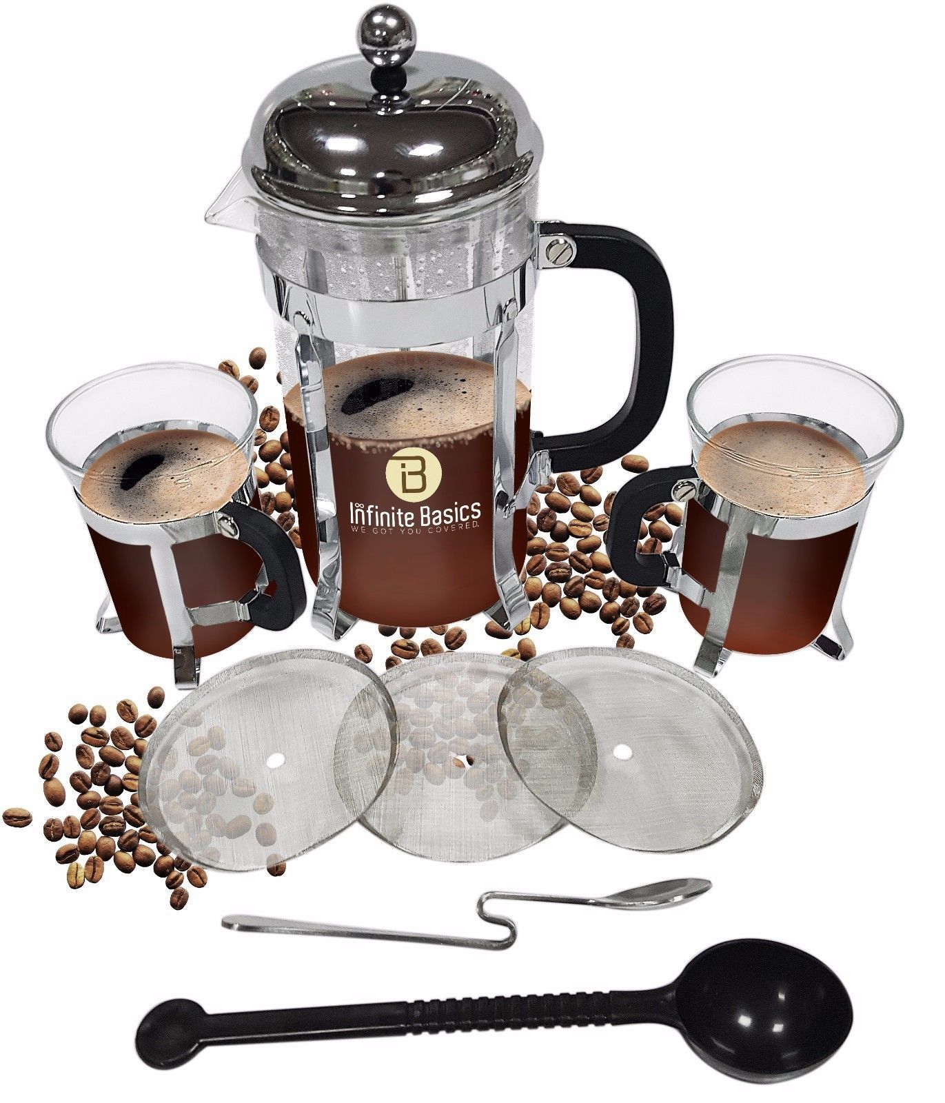 French Press Coffee & Tea Maker Set 8 Cup 34oz Bonus 6 Filters 2 Cups 2