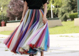 Rainbow Long Pleated Skirt Adult Rainbow Long Tulle Maxi Skirt Outfit Plus Size image 2