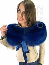 Blue Fox Fur Shawl 47' (120cm) Detachable Ribbon Saga Furs Wrap Royal Blue image 4