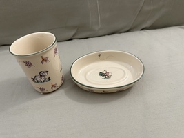 Disney Parks Winnie the Pooh Ceramic Soap Dish and Bathroom Cup Set New RETIRED image 2