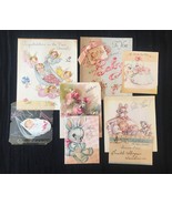 Set of 8 Vintage 40s illustrated Birth/Baby card art (Set D) - $15.00