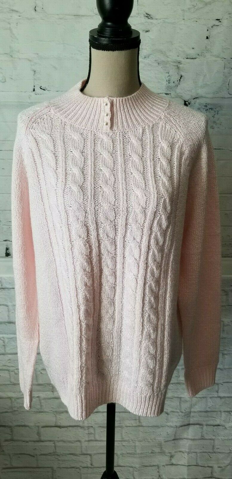 Karen Scott Women Light Pink Knit Pearl Mock-Neck Sweater SUPER ELEGANT ...