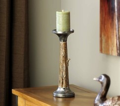 Pillar Candle Holder w Textural Tree Branch Detailing13" Poly Stone Rustic Gift