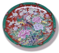 Red and green Japanese plate with Peacock Vintage - 6.25" diameter image 1