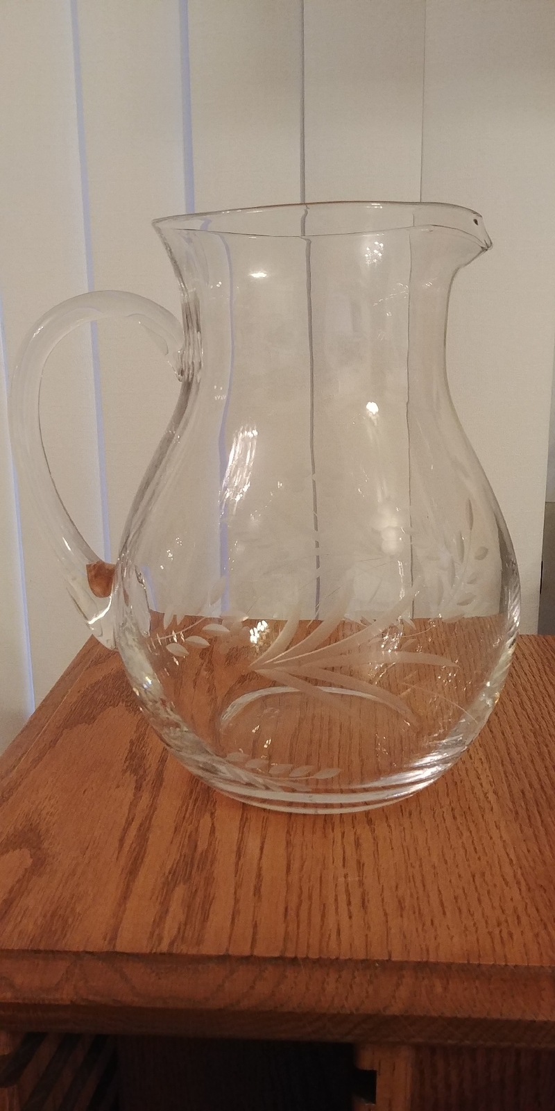 Princess House Heritage Pitcher Large Clear Crystal with Floral Etching