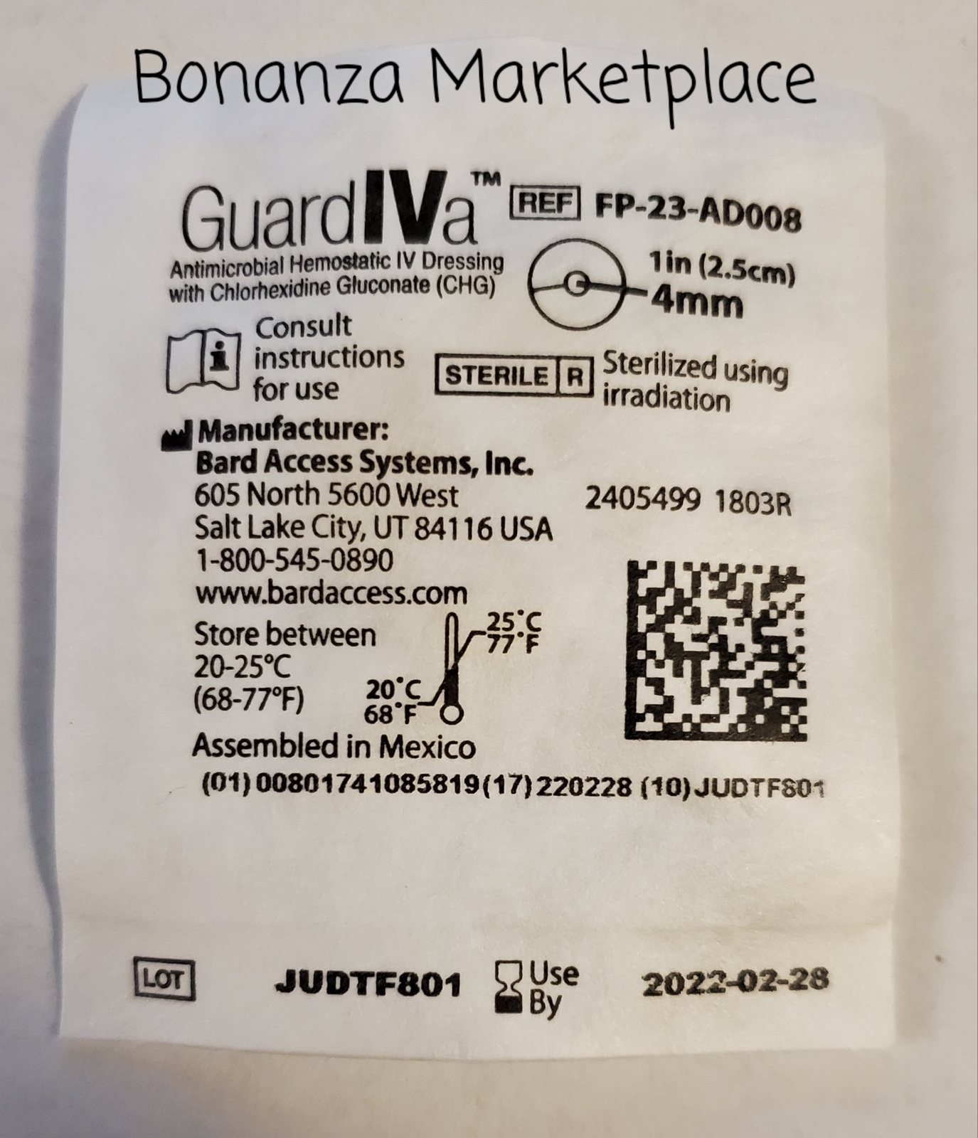 Qty 10, GuardIVa Antimicrobial Hemostatic Disk w/ CHG 1 inch (REF FP23