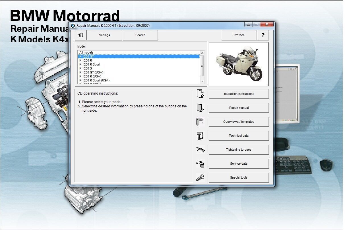 ... 2004-2008 BMW K1200R ( Sport ) / K1200S / K1200GT RepROM Service Manual  DVD ...