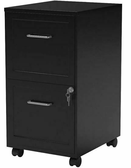 2 Drawers Steel with Lock and Handles Matte Lockable Anti-tilt Design Rolling under desk drawers for Home Office ZOEON Mobile Filing Cabinet for A4 File Black 
