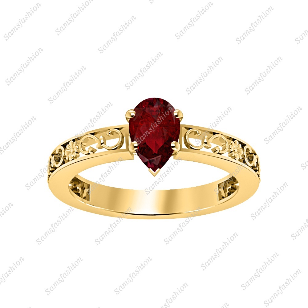 Women's Solitaire Pear Shaped Red Garnet 14k Yellow Gold Over Engagement Ring
