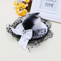 Bow Hair Clip  Feather Mini Top Hat Fascinator Burlesque Party Fancy Dress - $190.00