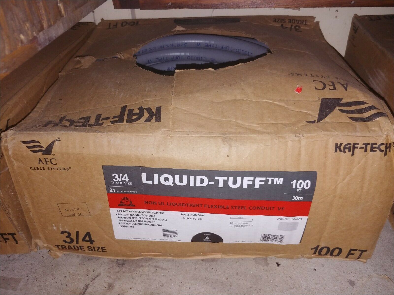 100' Kaf Tech LIQUID TUFF Lightweight flexible steel conduit 3/4" trade