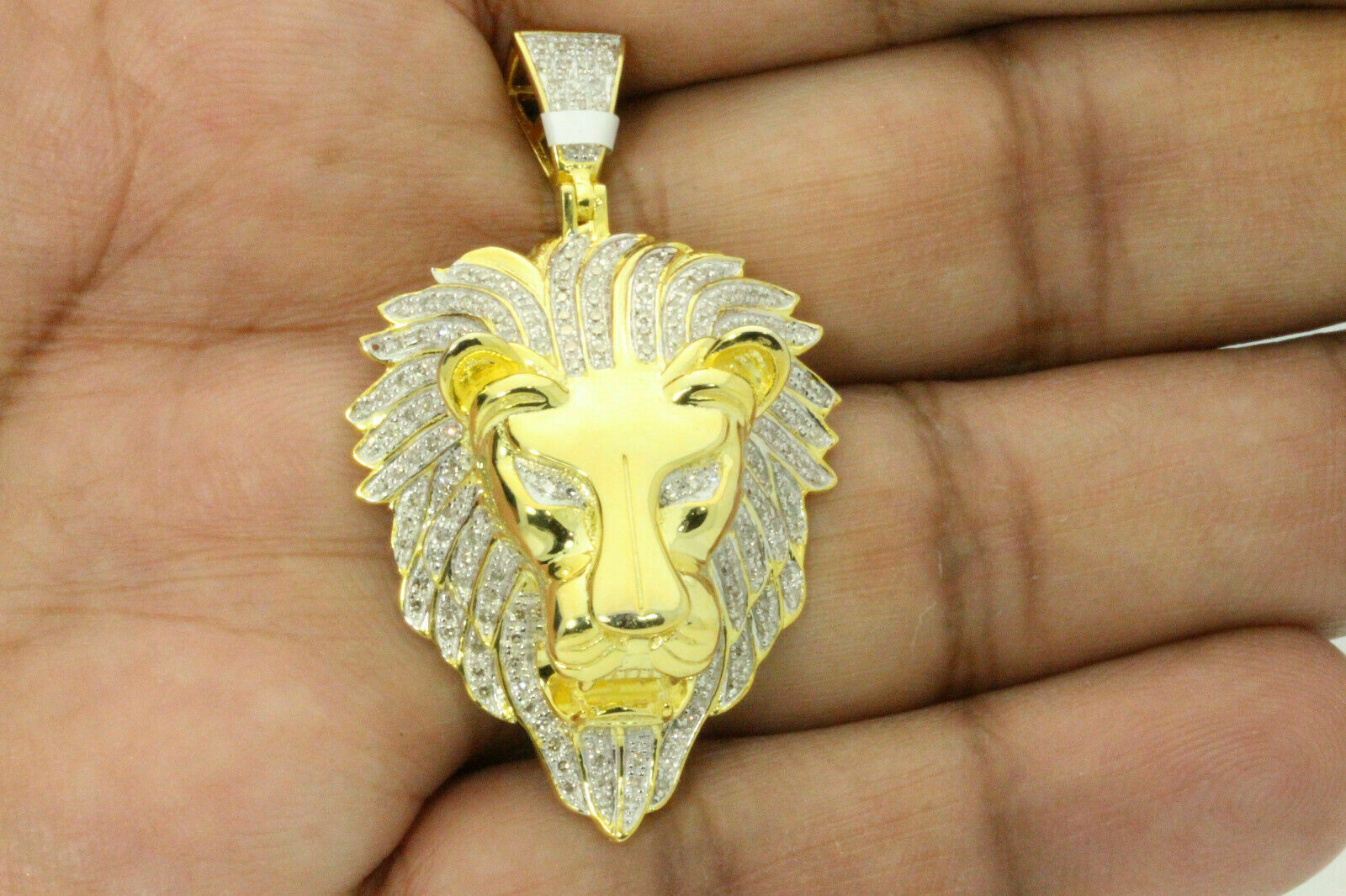 0.58 CT ROUND DIAMOND LION HEAD PENDANT 14K YELLOW GOLD FINISH 1.75
