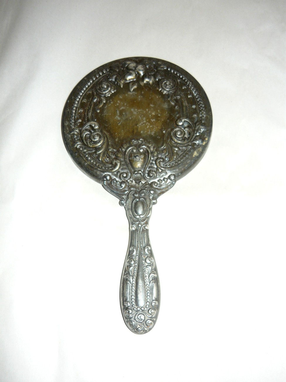 VINTAGE hand mirror beveled ornate vintage silver plate Hand Mirrors