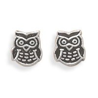 Sterling Silver Owl Design Stud Earrings - Earrings