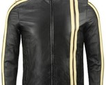 Black with yellow stripe biker leather jacket all sizes 4073 thumb155 crop