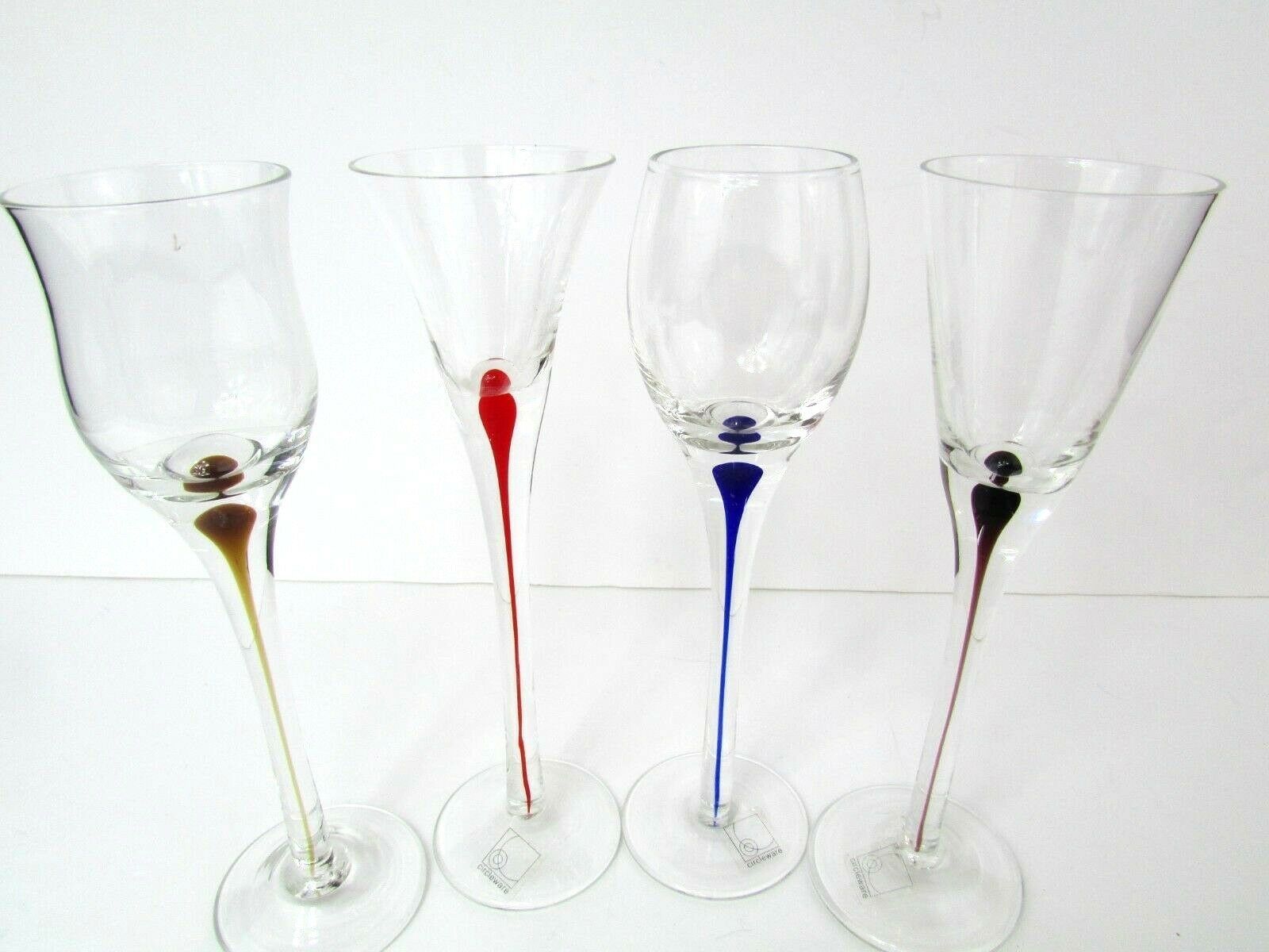 CIRCLEWARE STEMWARE SET OF FOUR MULTI COLORED STEMMED SHOT GLASSES EUC