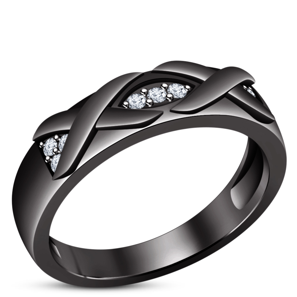 Black Gold Finish Mens and Ladies Trio Lab Diamond Engagement Wedding
