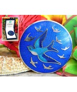 Celtic Lands Sea Gems Swallow Bird Glass Enamel Round Brooch Pin Boxed - $24.95
