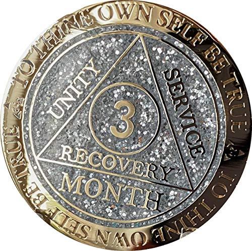 Recoverychip 3 Month AA Medallion Reflex Aqua Glitter and Gold Plated 90 Day Chi
