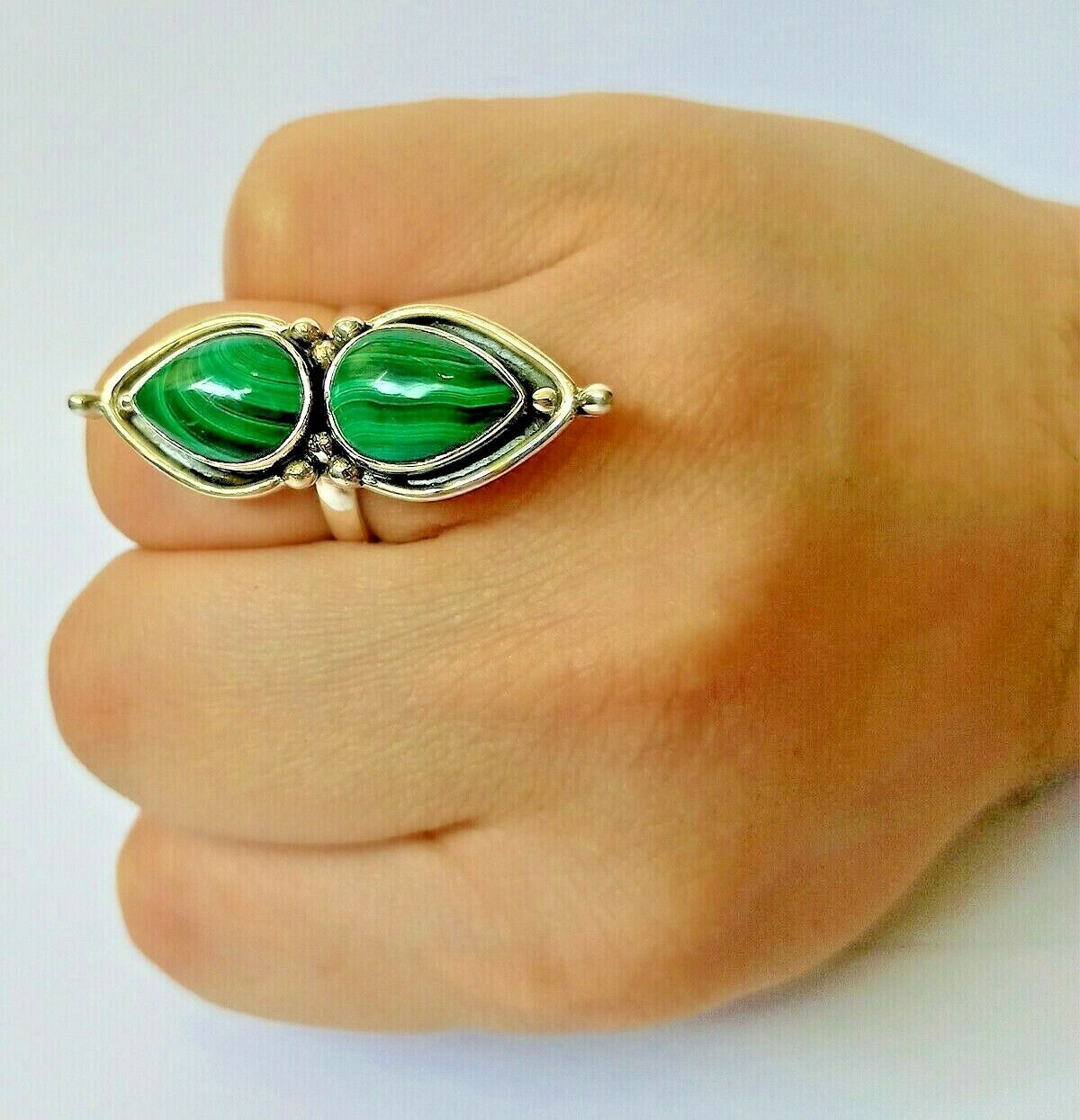Malachite 925 Solid Sterling Silver Handmade Ring Size 3 to 14 US (US-MAL-003)