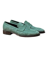 Handmade Men&#39;s Green Suede Slip Ons Loafer Shoes - $149.99