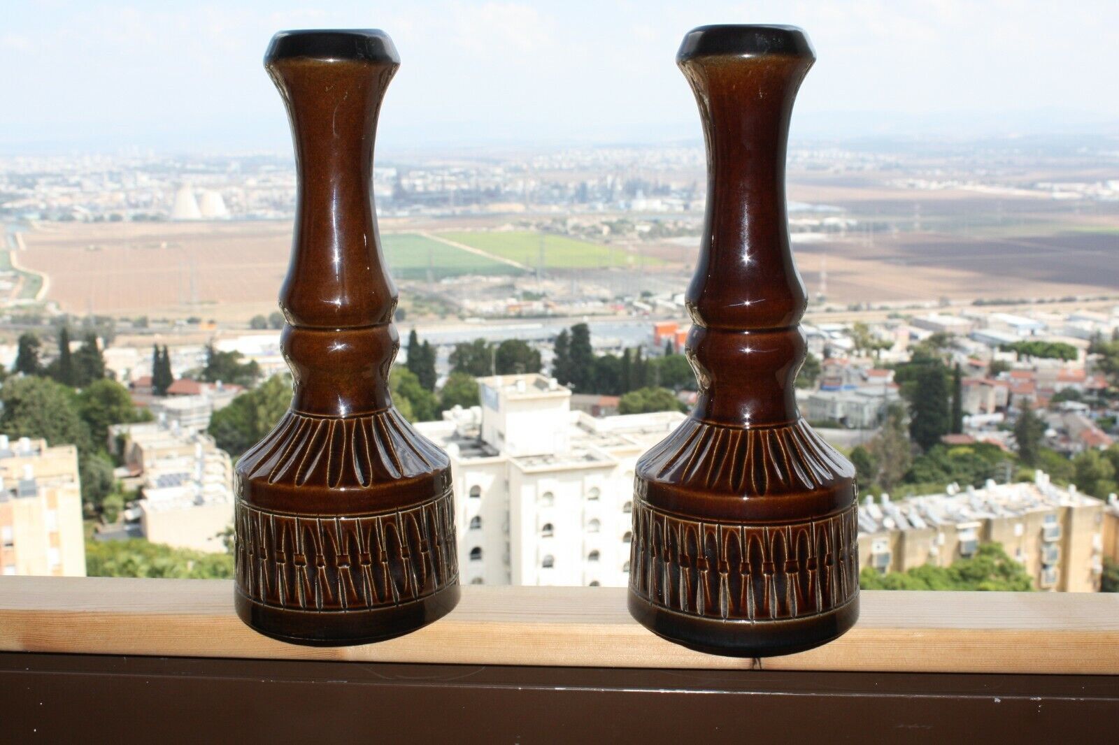 Pair of Israel Ceramic Vases Kibbutz Kfar Menachem Glazed Brutalist