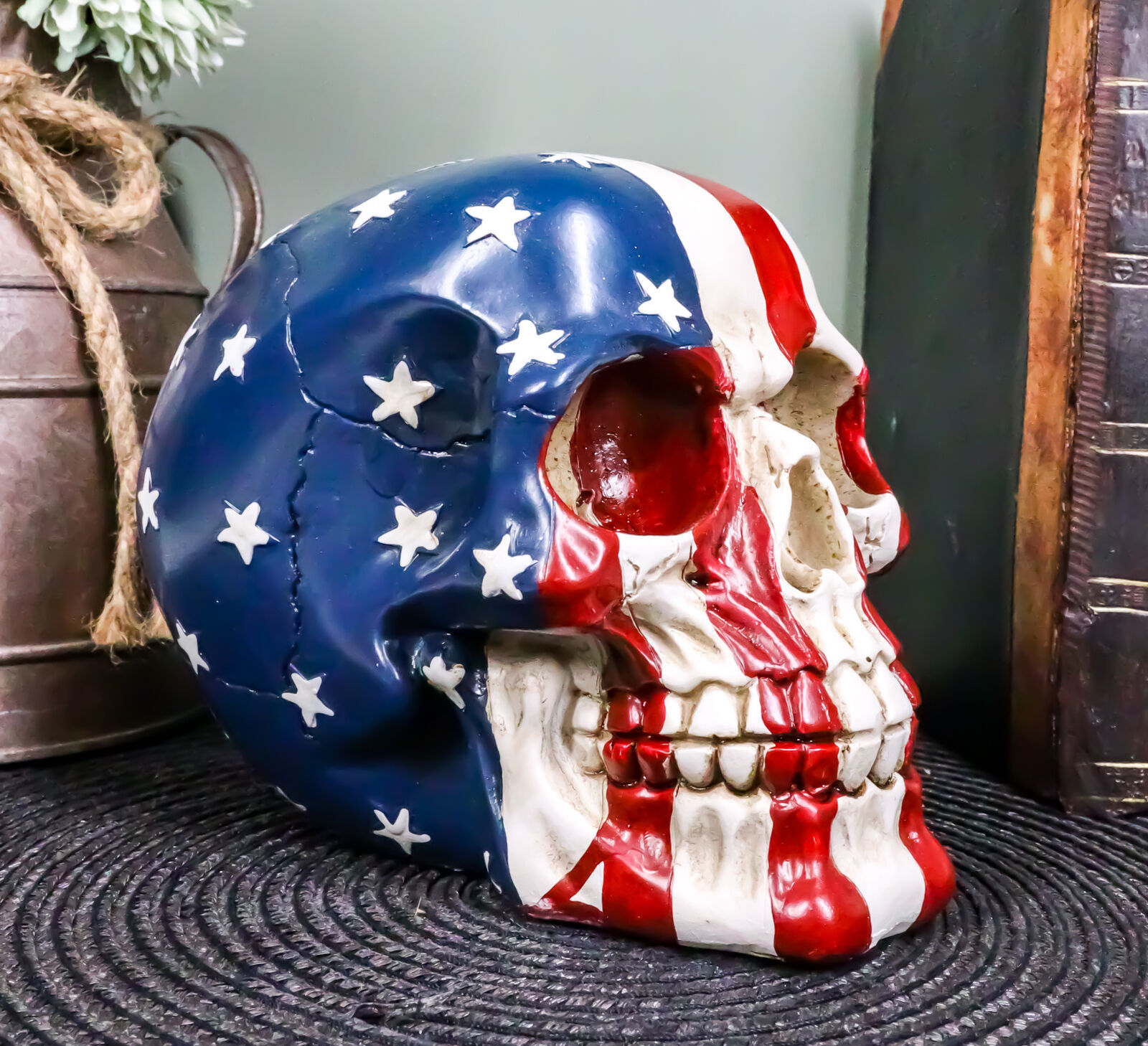 Ebros Patriotic US American Flag Star Spangled Banner Skull Figurine 5.5Long