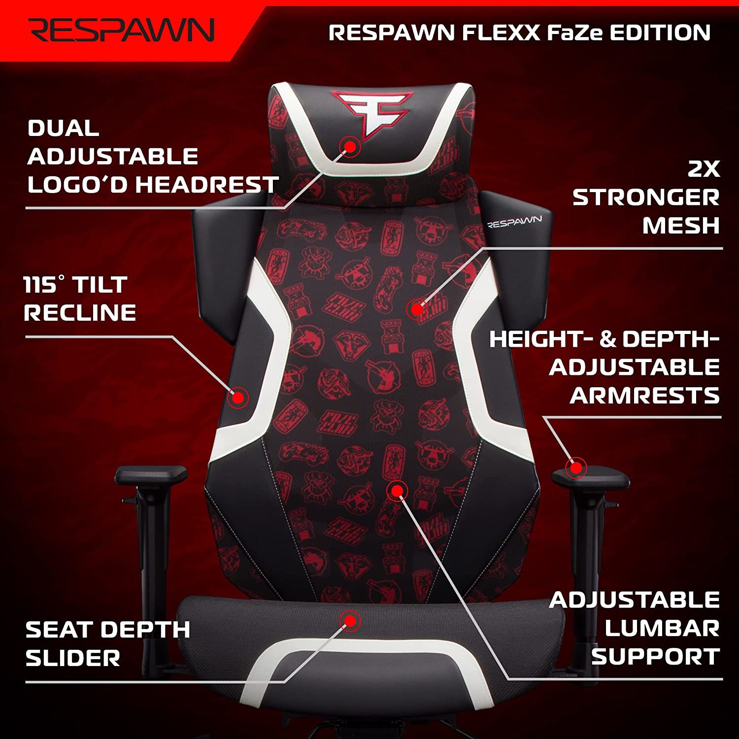 Faze Respawn Flexx Gaming Chair Mesh Ergonomic High Back Pc Computer ...