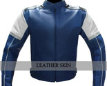 Blue with white panels leather jacket front thumb155 crop
