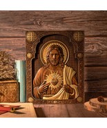 Sacred Heart of Jesus Wood Carving, Christian Catholic Saint Icon - $69.99 - $195.00