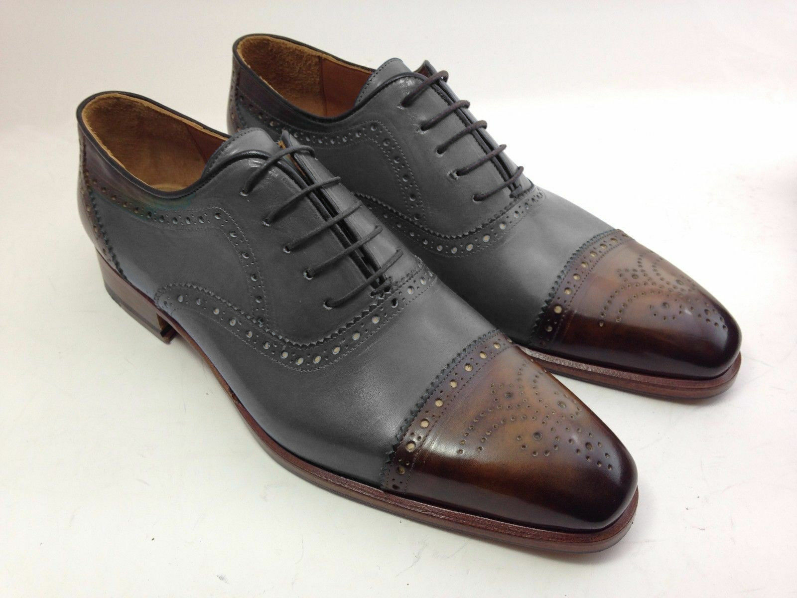 Oxford Two Tone Brown Black Brogue Cap Toe Genuine Leather Lace Up Shoes US 7-16