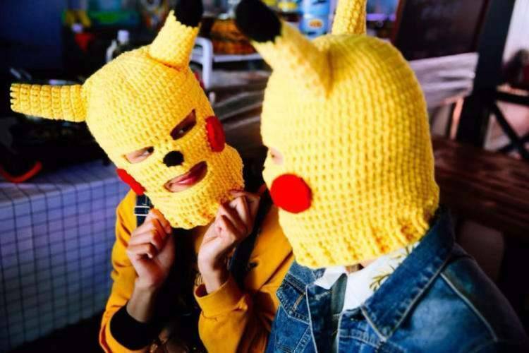 Kawaii Clothing Pikachu Ski Mask Pokemon Knitted Costume Funny Head