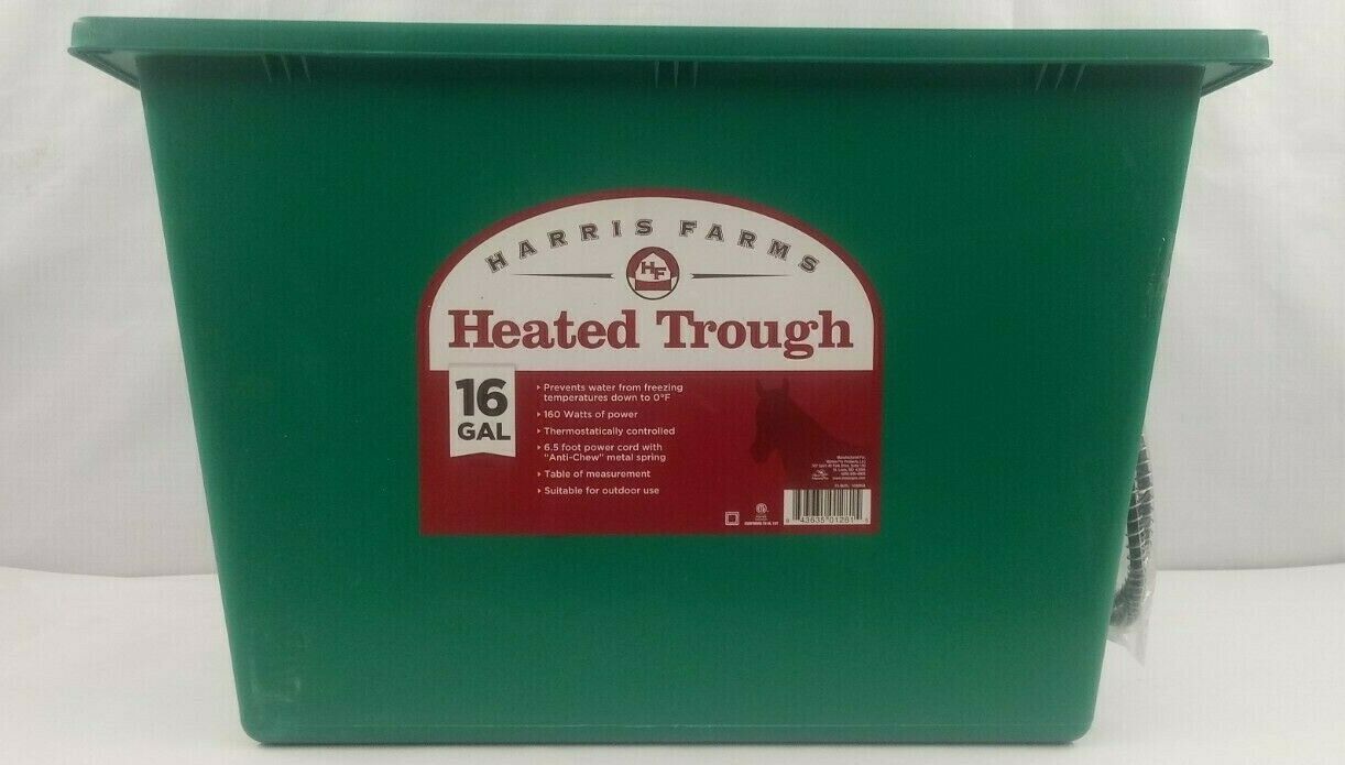 Harris Farms' 16 Gallon Heated Trough Prevents Water From Freezing, Green Horse