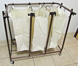 Triple Bag Laundry Hamper Rolling Cart Clothes Sorter Lockable Wheels - $49.99