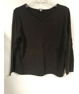 J Jill Sweater LARGE Brown V Neck Long Sleeve Cotton Pullover Casual - $29.69