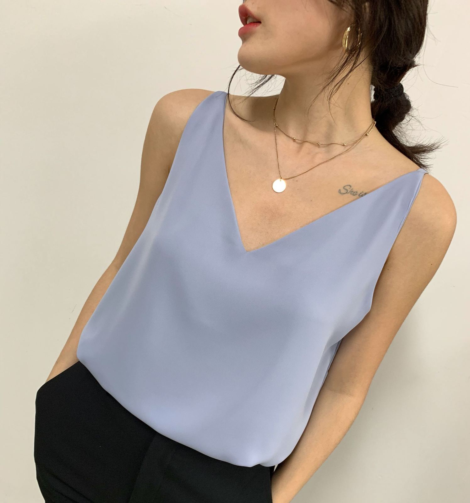 Sleeveless Pale Blue Chiffon Top V-Neck Chiffon Tank Top Bridesmaid ...