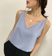 Sleeveless Pale Blue Chiffon Top V-Neck Chiffon Tank Top Bridesmaid Chiffon Top
