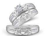 10kt White Gold His Her Round Diamond Claddagh Matching Bridal Wedding Ring Set