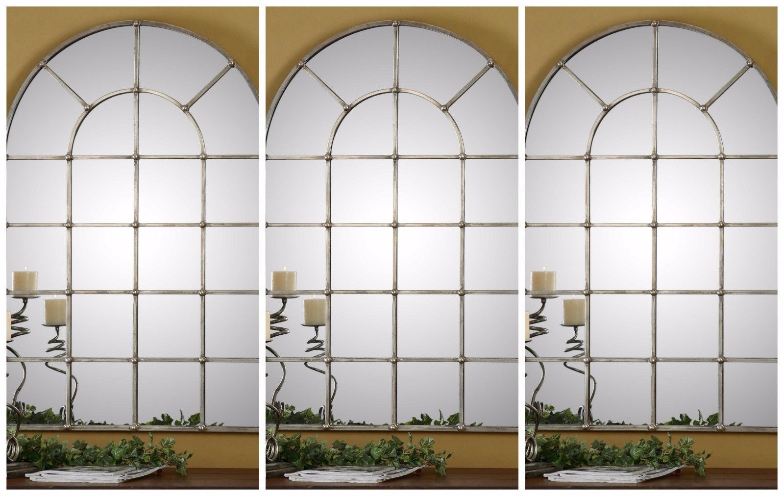 THREE NEW LARGE 44" METAL ARCHED WINDOW STYLE WALL MIRROR