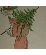 Santa Claus in Pink Robe Carrying a Tree Antique Christmas Postcard - $14.00