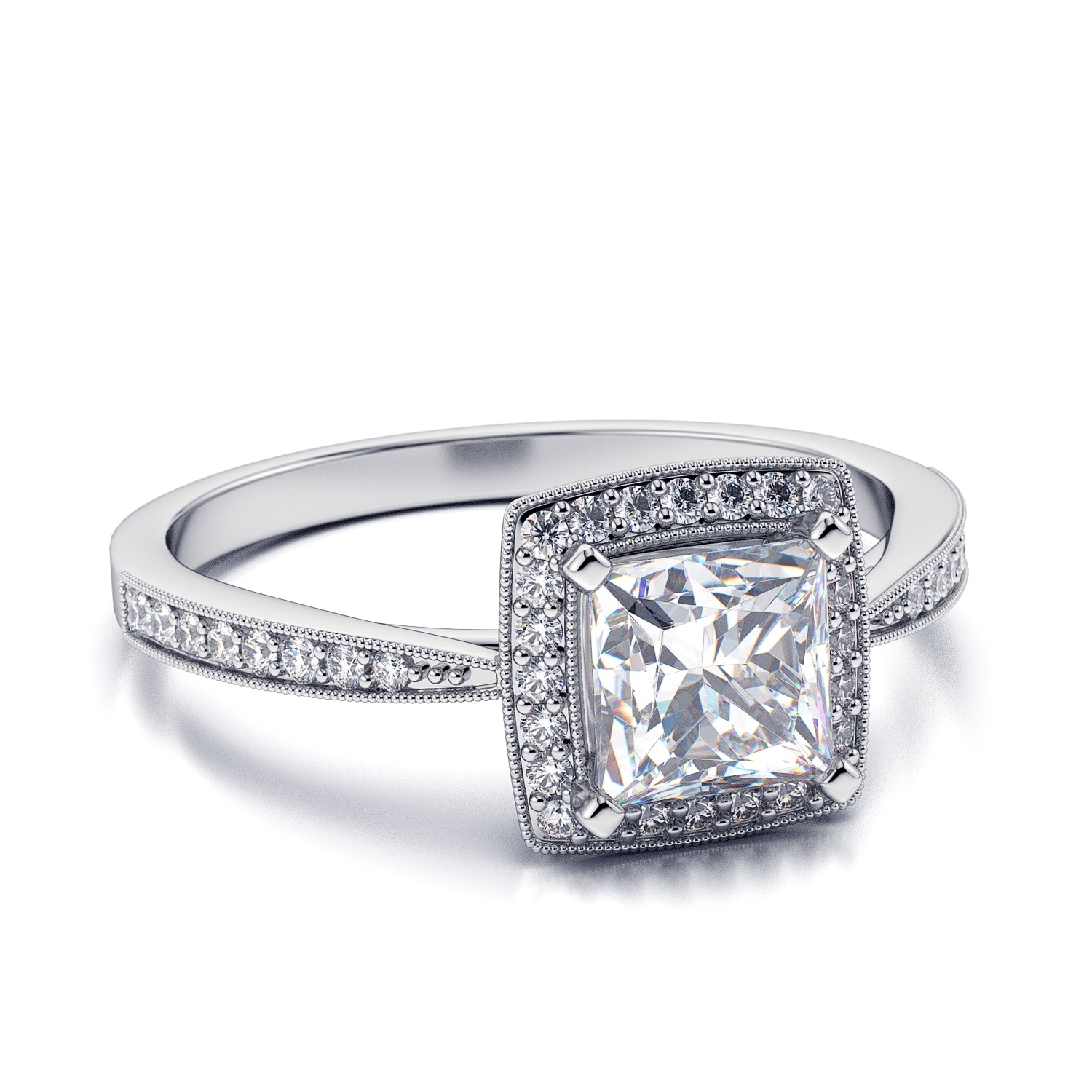 Solitaire With Accents Ring  In Princess  Cut  CZ 925 Silver 